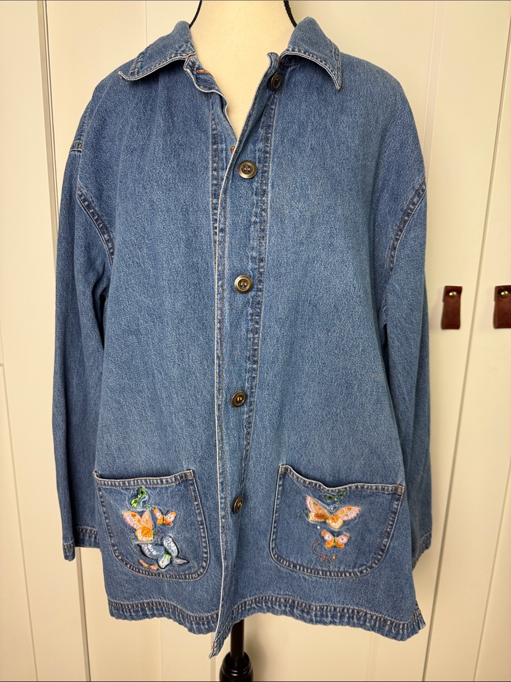 Vintage Blair 100% cotton embroidered denim Jean shirt jacket artsy jacket Large